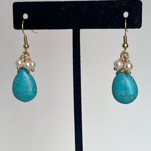 Turquoise and Pearls Tear Drop Earrings